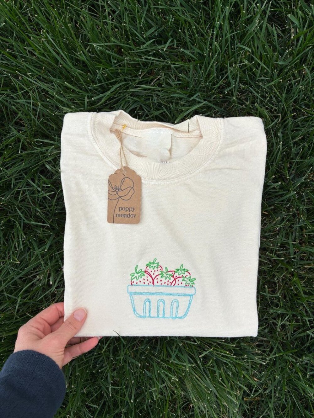 Farmer’s Market Strawberries Embroidered T-Shirt 🍓🧺✨ | Cottagecore Fruit Tee